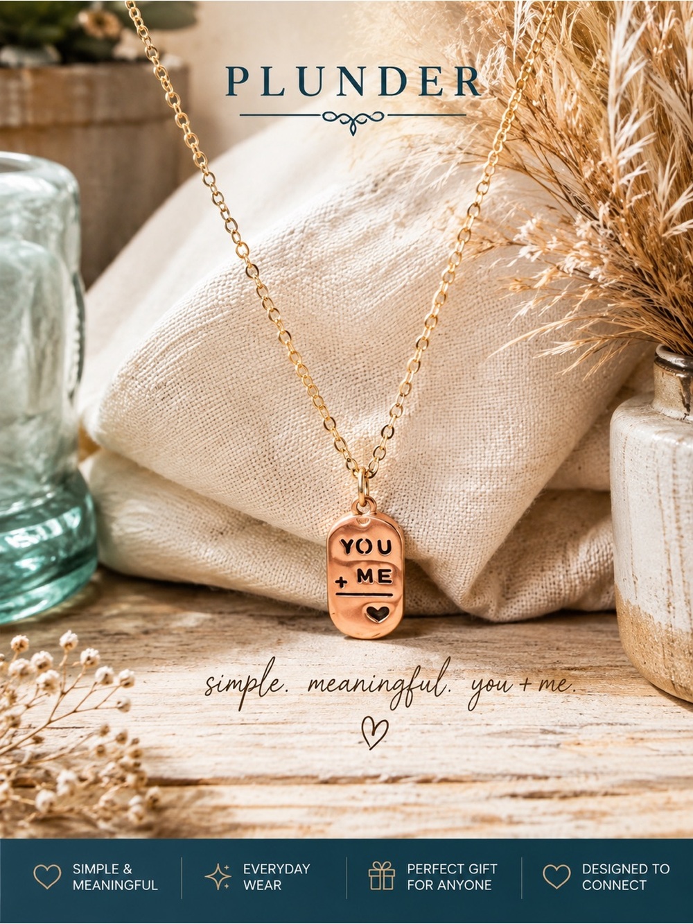 Goldtone Pendant Necklace - "YOU + ME"